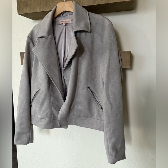 Philosophy|Light Gray Vegan Suede Leather Moto Jacket•size XL,fall winter style - Picture 7 of 12